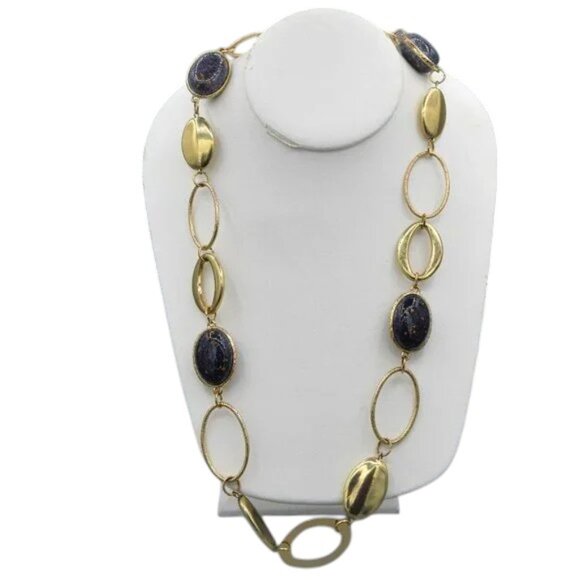 Vintage Necklace Gold Plated Toned & Faux Bloodstone Large Link - Picture 1 of 8